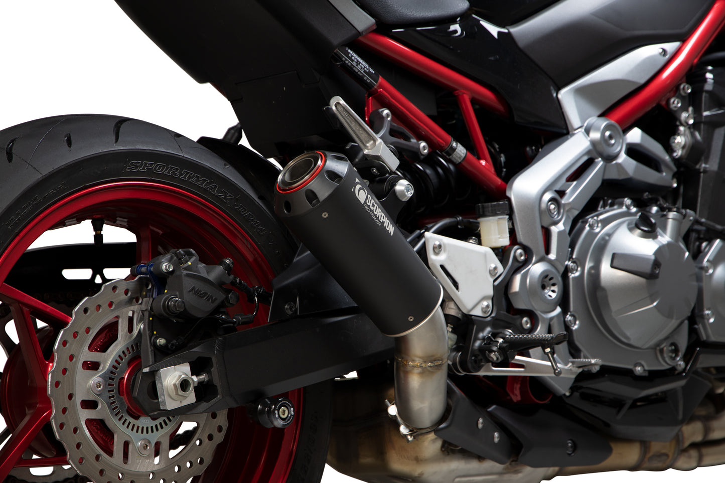 SCORPION RED POWER SLIP-ON KAWASAKI Z900/Z900 (A2) 17'-19' BLACK CERAMIC