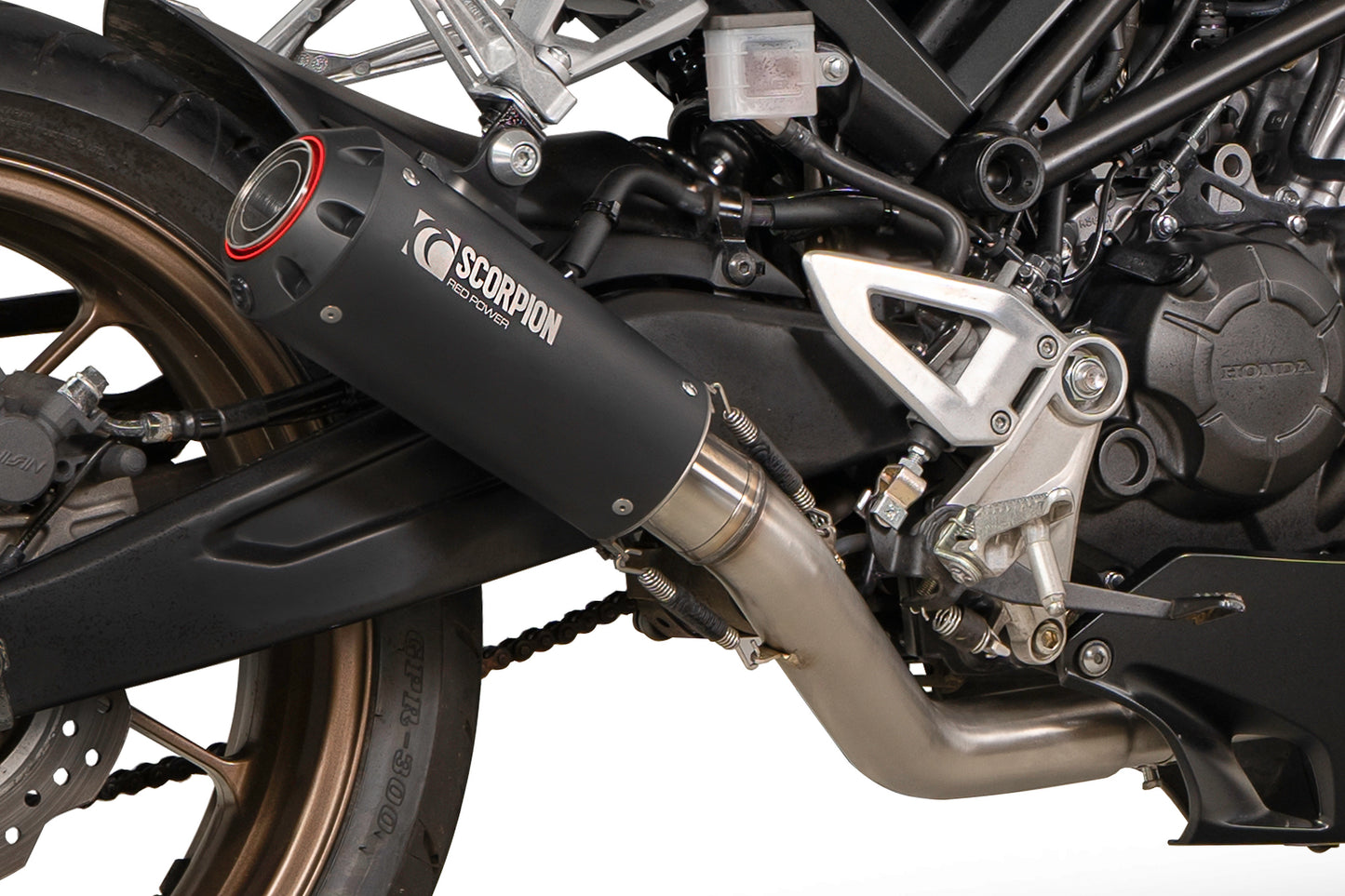 SCORPION RED POWER FULL SYSTEM HONDA CB 125 R 21'-24' BLACK CERAMIC