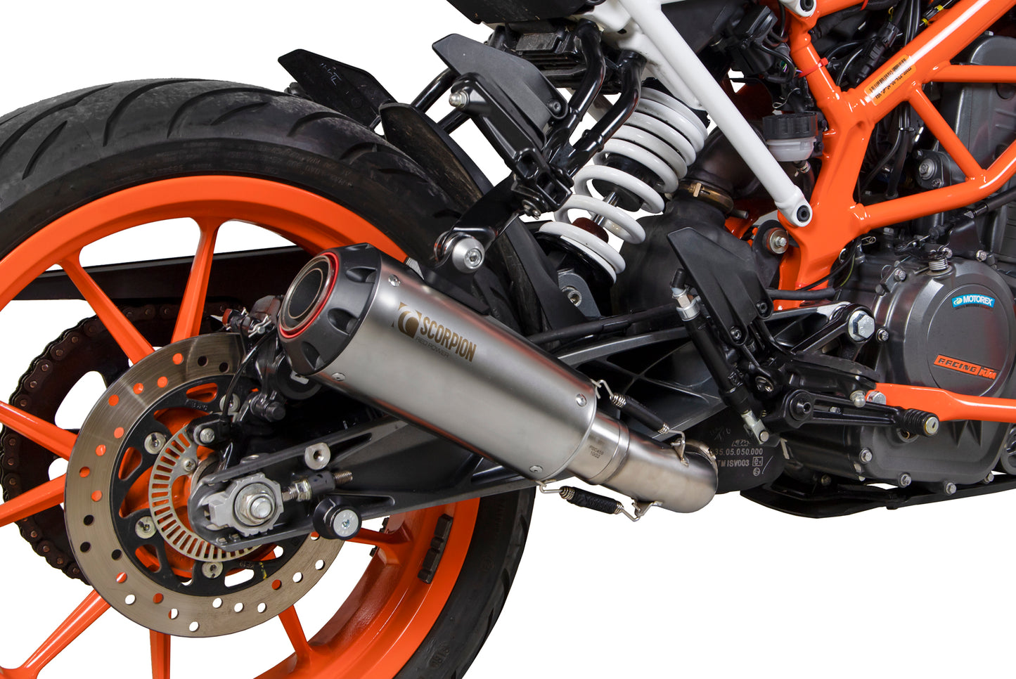 SCORPION RED POWER SLIP-ON KTM DUKE 390 17'-20' TITANIUM.