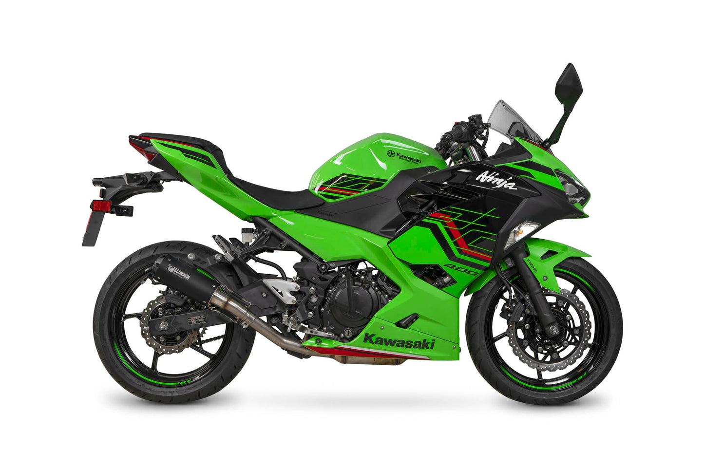 SCORPION RED POWER SLIP-ON KAWASAKI NINJA 400 2018-23'