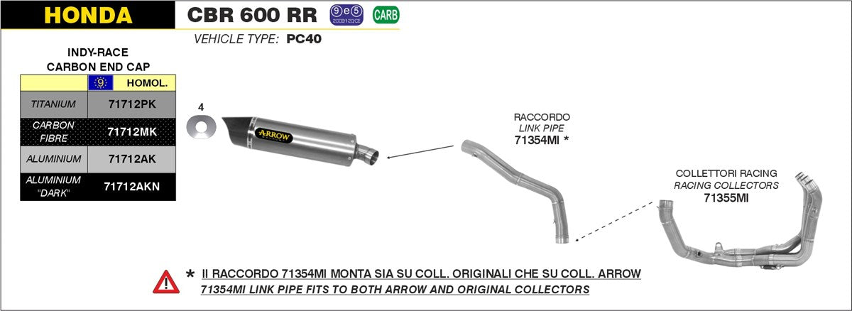 ARROW SILENCIADOR INDY RACE ALUMINIO FONDO EN CARBONO CBR 600RR 2007-08