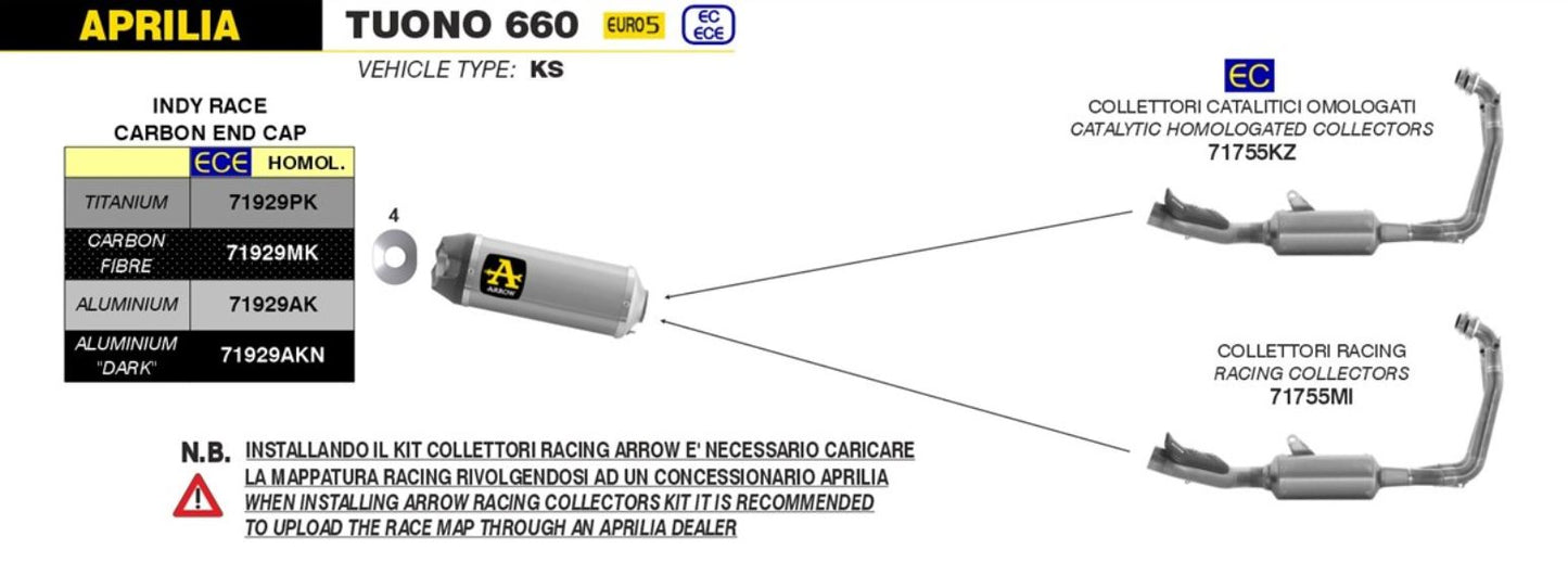 ARROW KIT COLECTORES RACING 71755MI APRILIA RS 660 2020-24 / TUONO 660 2021-24
