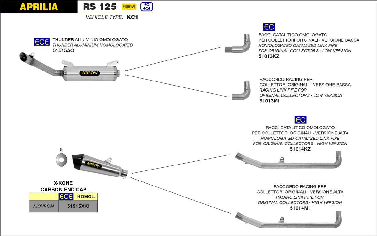 ARROW CONECTOR CATALÍTICO HOMOLOGADO 51013KZ APRILIA RS 125 2018-20