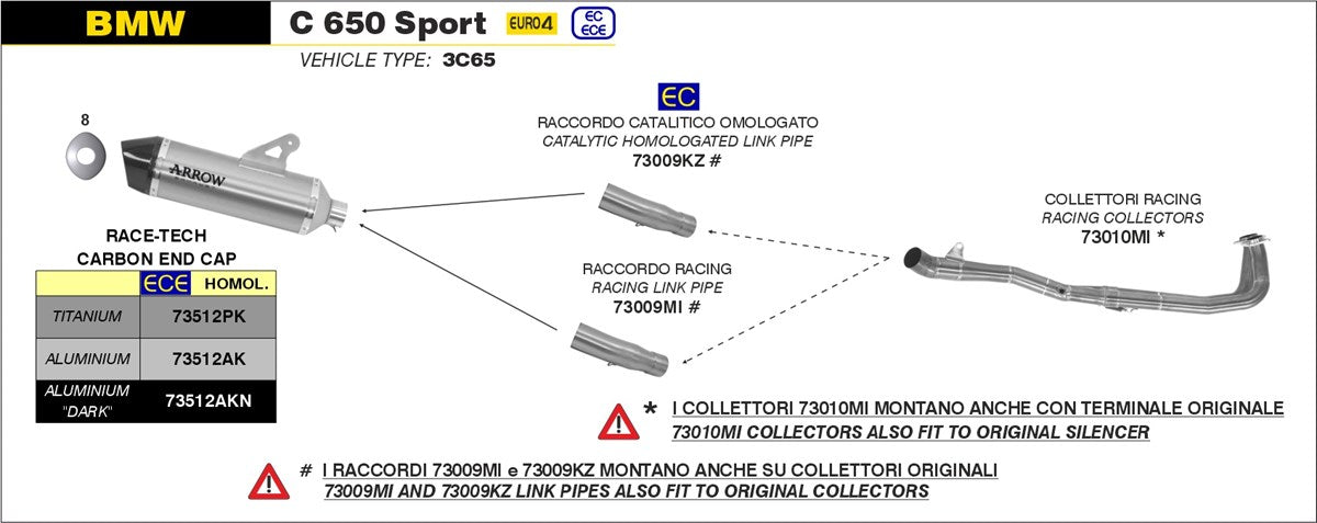 ARROW SILENCIOSO RACE-TECH DE ALUMINIO "DARK" FONDO EN CARBONO BMW C 650 SPORT 2016-20