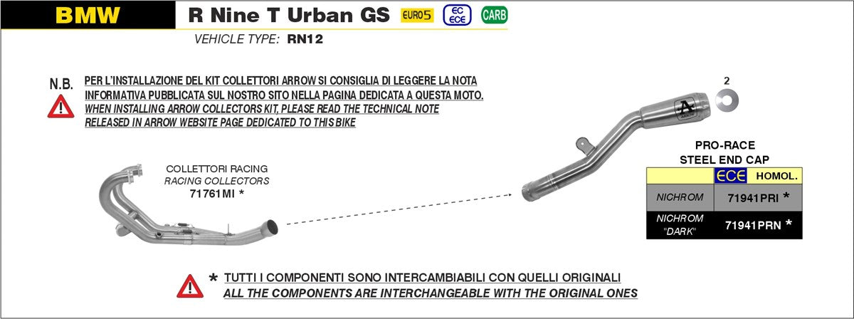 ARROW COLECTORES RACING NO CATALITICOS 71761MI BMW R NINE T SCRAMBLER / URBAN GS 2021-24