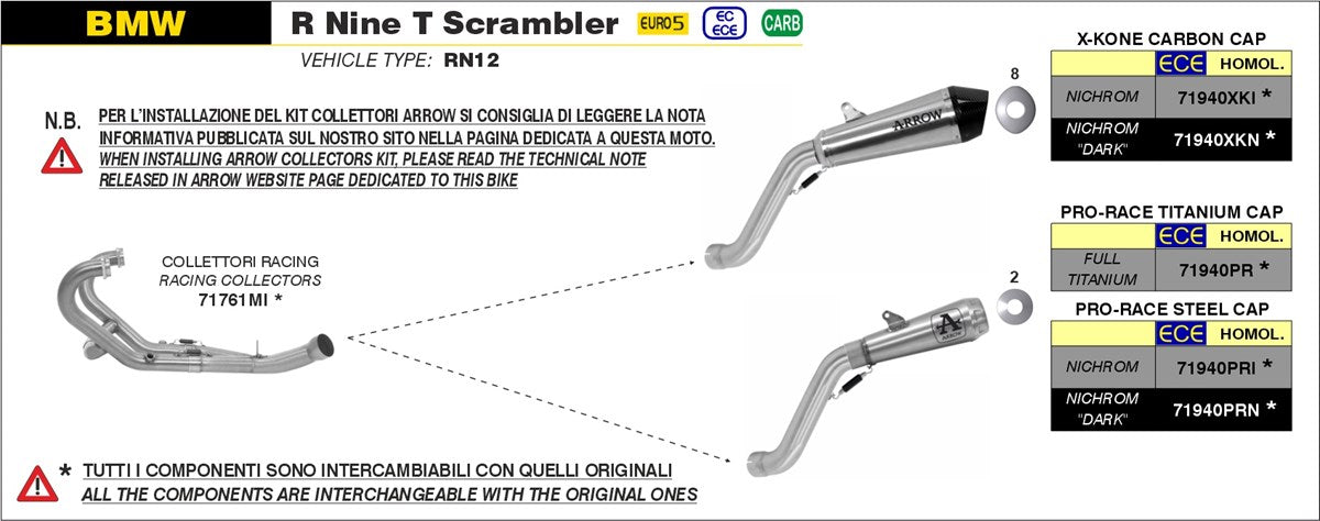 ARROW SILENCIOSO PRO-RACE NICHROM BMW R NINE T SCRAMBLER 2021-24