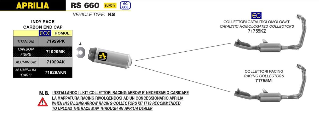 ARROW KIT COLECTORES RACING 71755MI APRILIA RS 660 2020-24 / TUONO 660 2021-24