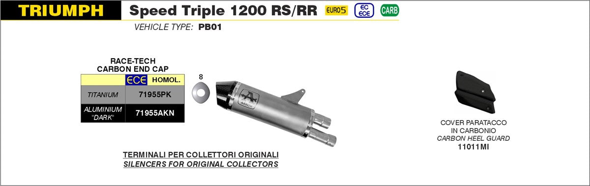 ARROW SILENCIADOR RACE-TECH ALUMINIO DARK FONDO EN CARBONO TRIUMPH SPEED TRIPLE 1200 RS/RR 2021-24