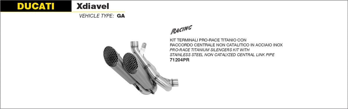 ARROW SILENCIADORES PRO RACE TITANIO DUCATI XDIAVEL 2016-20